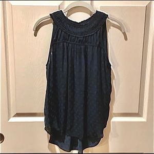 Maeve silk polka dot navy top Anthropologie